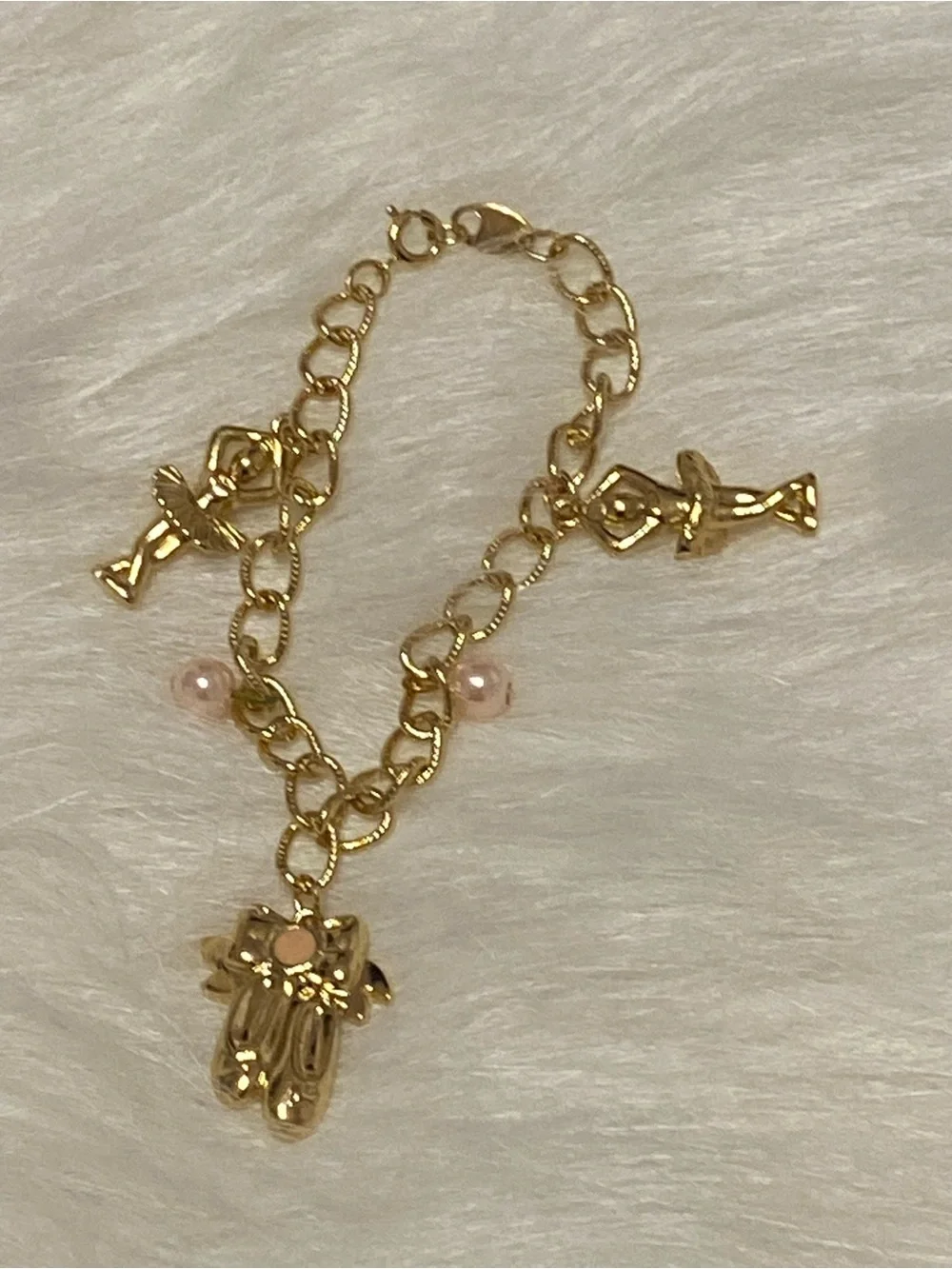 VTG ‘94 NOS Avon Pink Pearl Ballerina Gold Charm Bracelet Deadstock Kids Jewelry